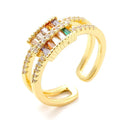 Bague Dorée Lignée Diamants CZ Couleurs – Réglable | Plaquage Or 1 Micron