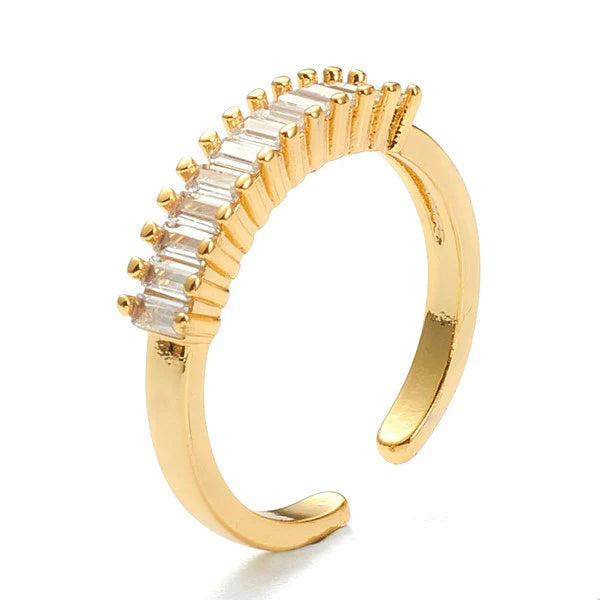 Bague Dorée Lignée Zirconium – Réglable | Plaquage Or 1 Micron
