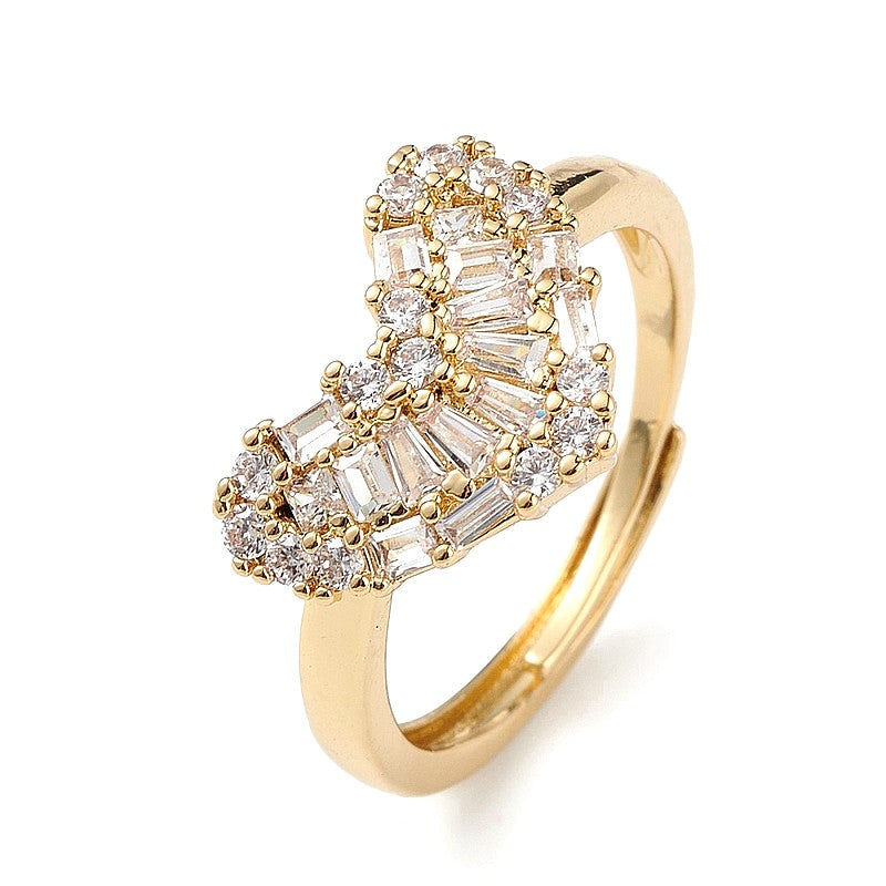 Bague Femme Réglable Cœur Serti de Zirconiums – Plaquage Or