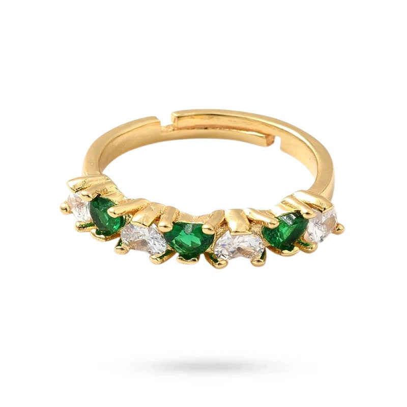 Bague Femme Réglable Diamants CZ Couleurs Serties – Plaqué Or 1 Micron