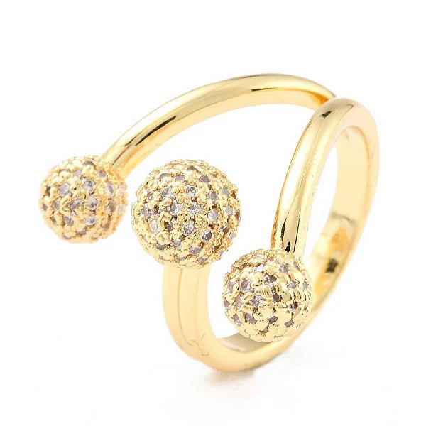 Bague Dorée 3 Boules – Réglable | Plaquage Or 1 Micron
