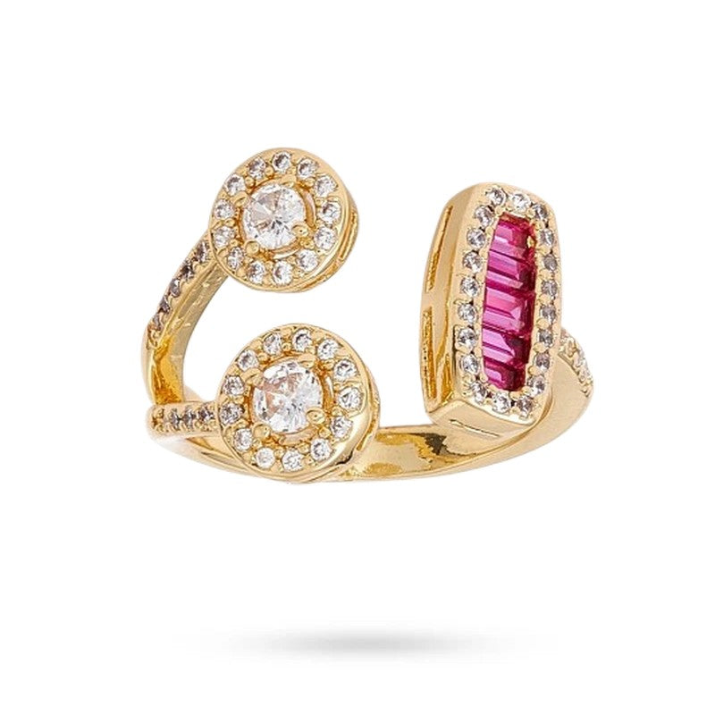 Bague Femme Réglable Rose – Zirconiums Sertis Plaqué Or