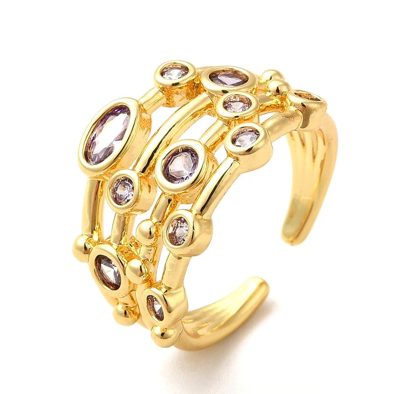 Bague Dorée Multitude de Diamants CZ Réglable – Plaquage Or 1 Micron
