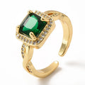 Bague Dorée Diamant CZ Vert – Réglable | Plaquage Or 1 Micron