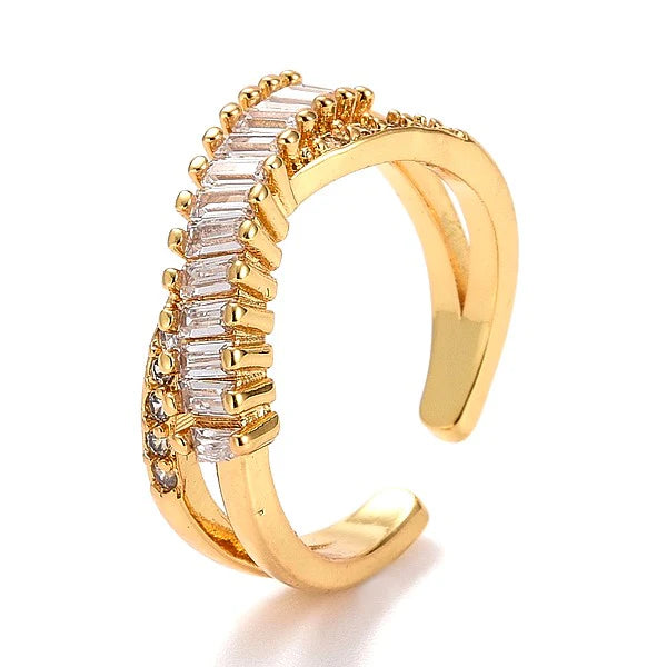 Bague Dorée Zirconium Blanc Entrecroisé – Réglable | Plaquage Or 1 Micron