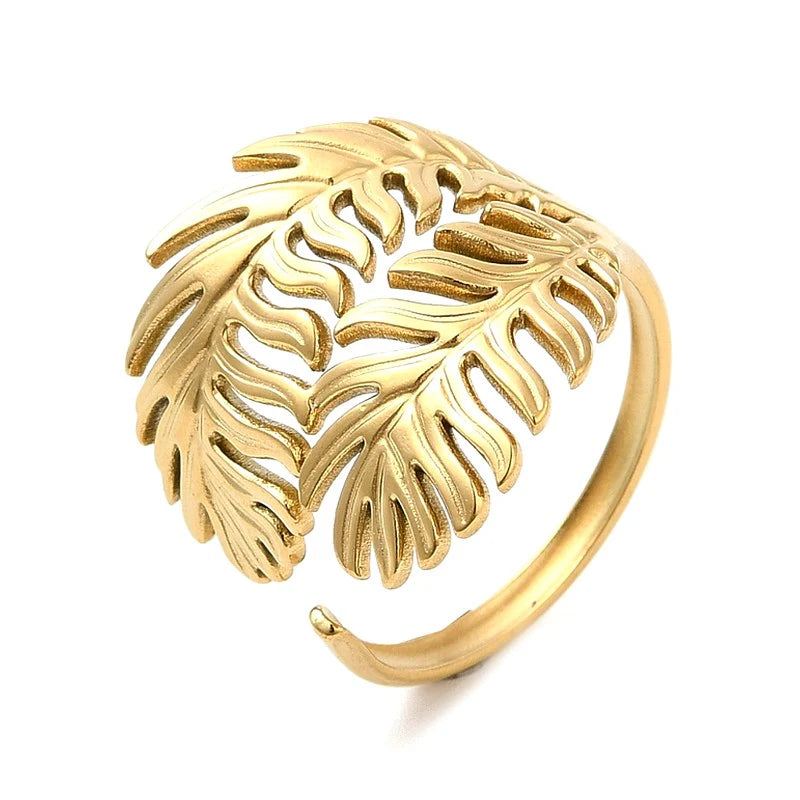 Bague Dorée Branche & Feuilles Réglable – Plaquage Or 1 Micron