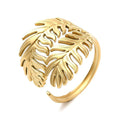 Bague Dorée Branche & Feuilles Réglable – Plaquage Or 1 Micron