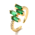 Bague Dorée Zirconium Vert Rectangle – Réglable | Plaquage Or 1 Micron