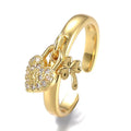 Bague Dorée Breloque Cœur – Réglable | Plaquage Or 1 Micron