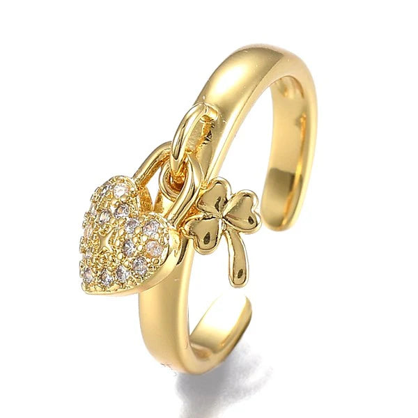 Bague Dorée Breloque Cœur – Réglable | Plaquage Or 1 Micron