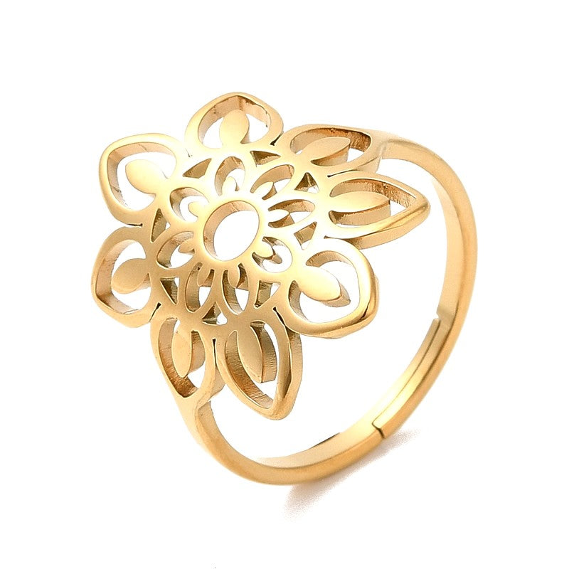 Bague Dorée Fleur Réglable – Plaquage Or 1 Micron