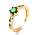 Bague Dorée Zirconium Vert & Blanc – Réglable | Plaquage Or 1 Micron