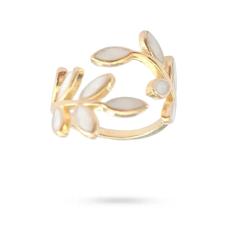 Bague Femme Réglable Pétales de Fleur en Nacre – Dorée