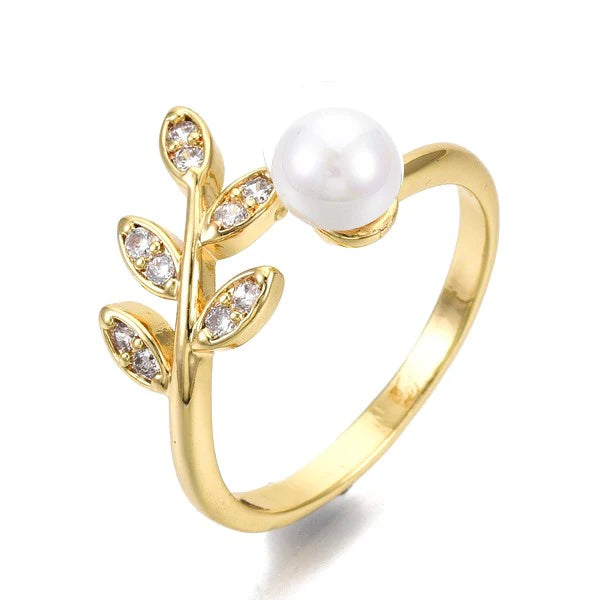 Bague Dorée Épi & Perle – Réglable | Plaquage Or 1 Micron