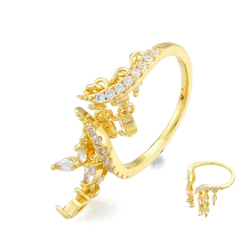 Bague Dorée Réglable Breloques Diamants CZ | Plaquage Or 1 Micron