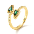 Bague Dorée Larme & Zirconium Vert – Réglable | Plaquage Or 1 Micron