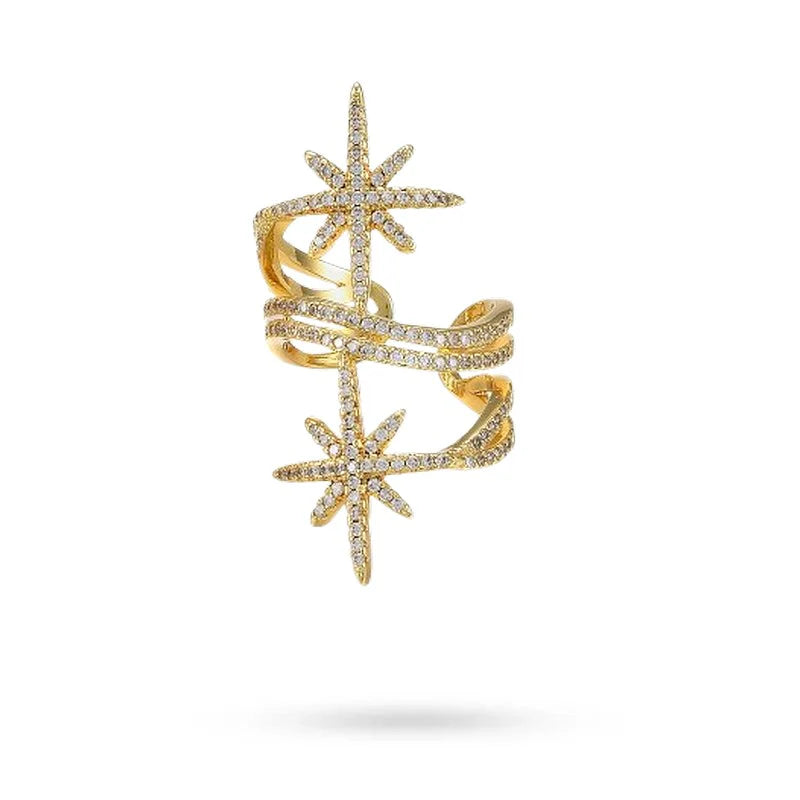 Bague Réglable Femme Longue – Zirconiums Blancs Sertis | Plaquage Or