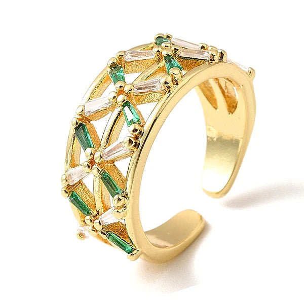 Bague Dorée Zirconiums Verts Entrelacés – Réglable | Plaquage Or 1 Micron