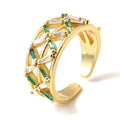 Bague Dorée Zirconiums Verts Entrelacés – Réglable | Plaquage Or 1 Micron