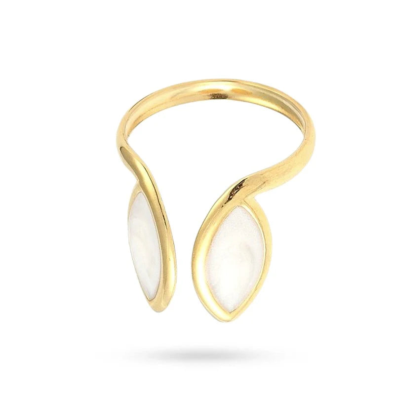 Bague Femme Réglable Émail Blanc – Plaquage Or