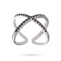 Bague Réglable Femme Entrecroisée – Diamants CZ Noirs Sertis | Plaquage Or