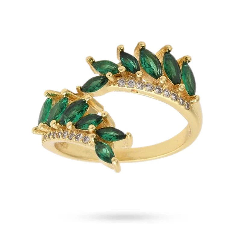 Bague Réglable Femme – Lignée de Zirconiums Verts Sertis | Plaquage Or