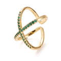 Bague Femme Réglable Entrecroisée Diamants CZ Verts – Plaquage Or