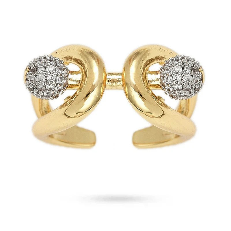 Bague Femme Réglable Double Shamballa Zirconiums – Plaqué Or 1 Micron