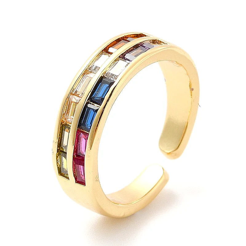 Bague Femme Réglable Alliance Zirconiums Couleurs Sertis – Plaquage Or