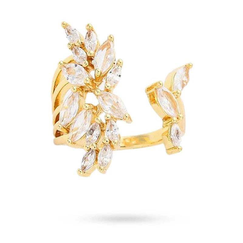 Bague Réglable Femme Pétales de Fleur – Zirconiums Blancs Sertis | Plaquage Or