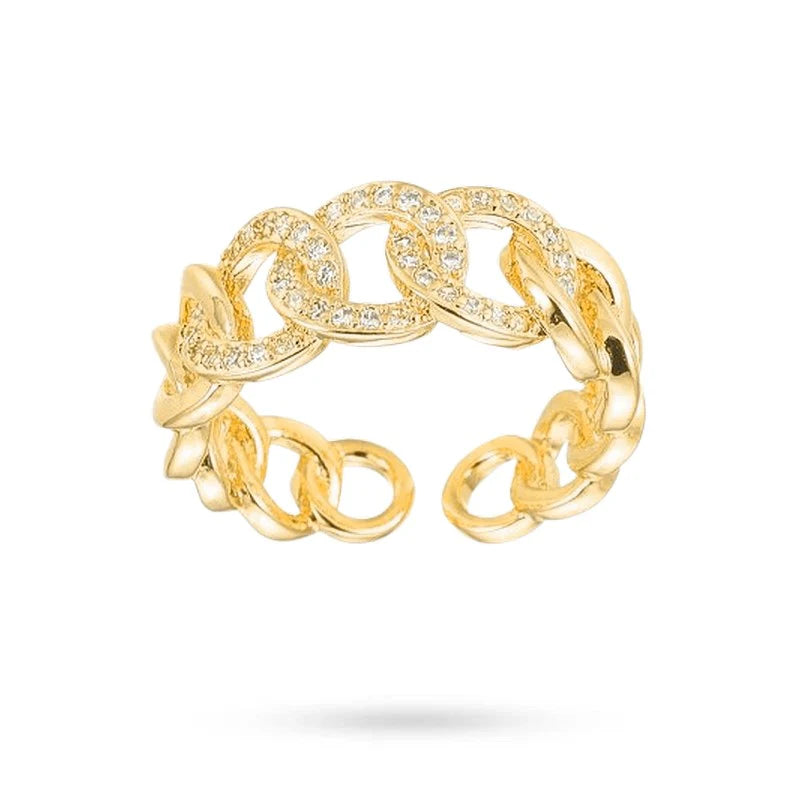 Bague Réglable Femme Entrelacée – Zirconiums Blancs Brillants | Élégance Quotidienne Plaquage Or