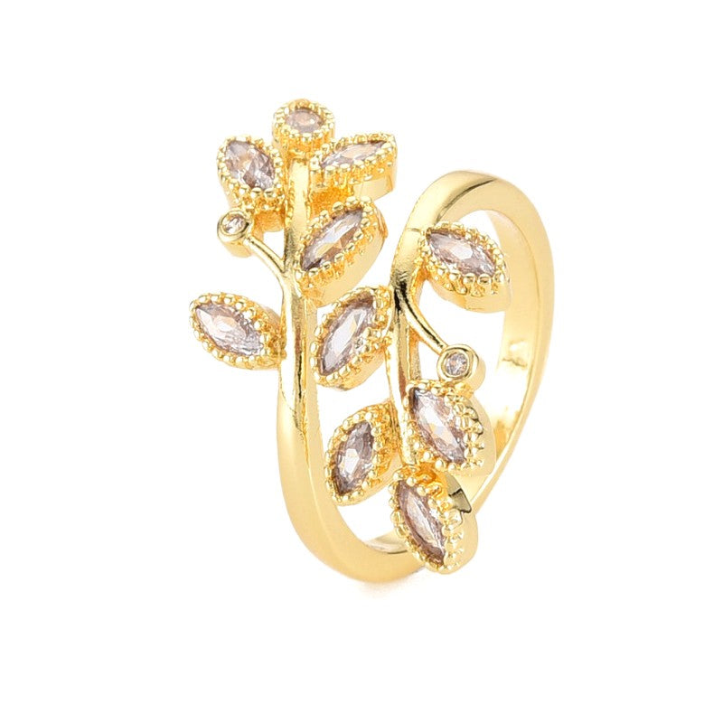 Bague Dorée Pétales de Fleur Diamant CZ Réglable – Plaquage Or 1 Micron