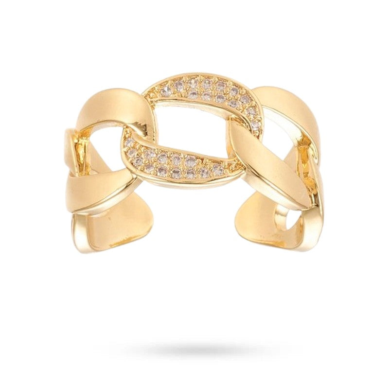 Bague Réglable Femme Entrelacée Zirconiums Blancs – Look Classique & Raffiné | Plaquage Or