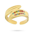 Bague Réglable Femme – Zirconiums Colorés Sertis Étincelants | Plaquage Or