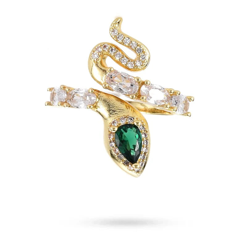 Bague Femme Réglable Serpent Zirconiums Multicolores – Dorée