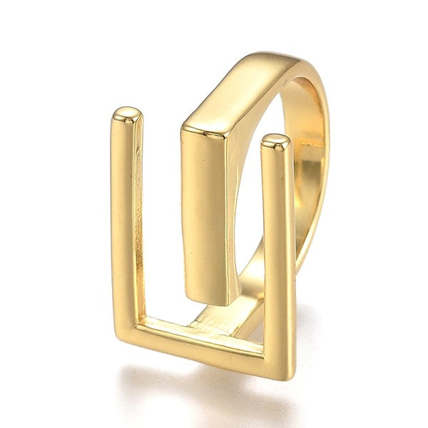 Bague Dorée Forme Rectangle – Réglable | Plaquage Or 1 Micron