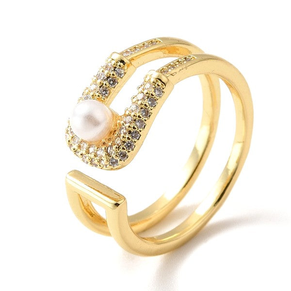 Bague Dorée Double Rangs Perle – Réglable | Plaquage Or 1 Micron