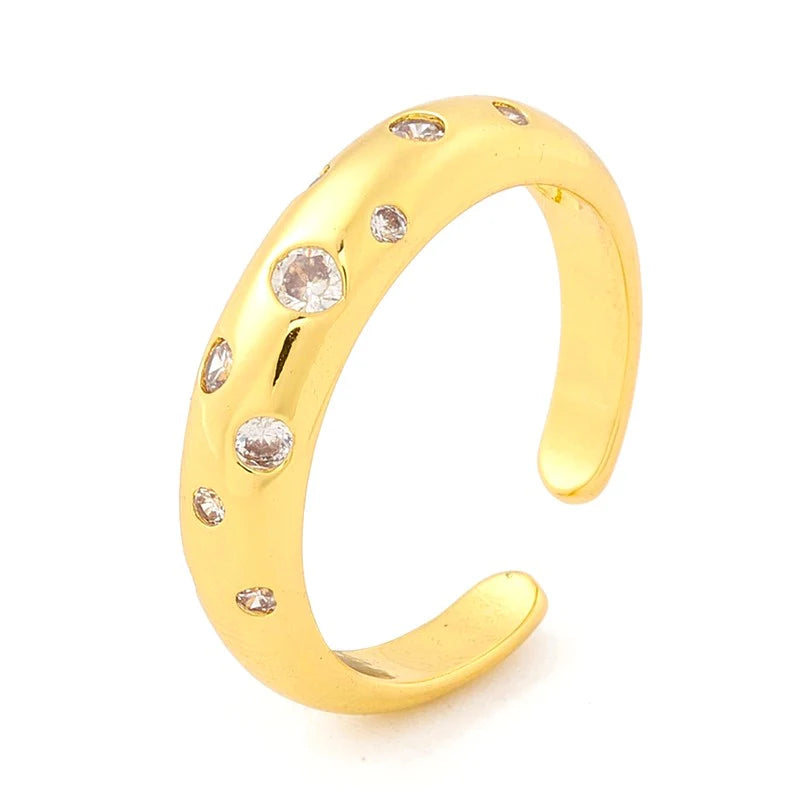 Bague Anneau Doré Diamant CZ Réglable – Plaquage Or 1 Micron