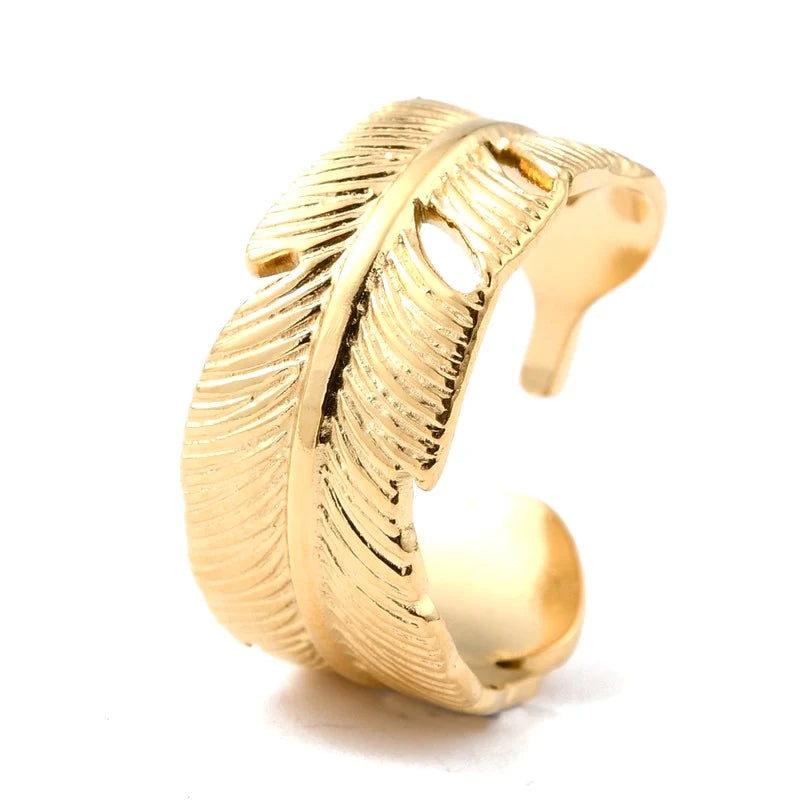 Bague Dorée Réglable Feuille d’Or | Plaquage Or 1 Micron