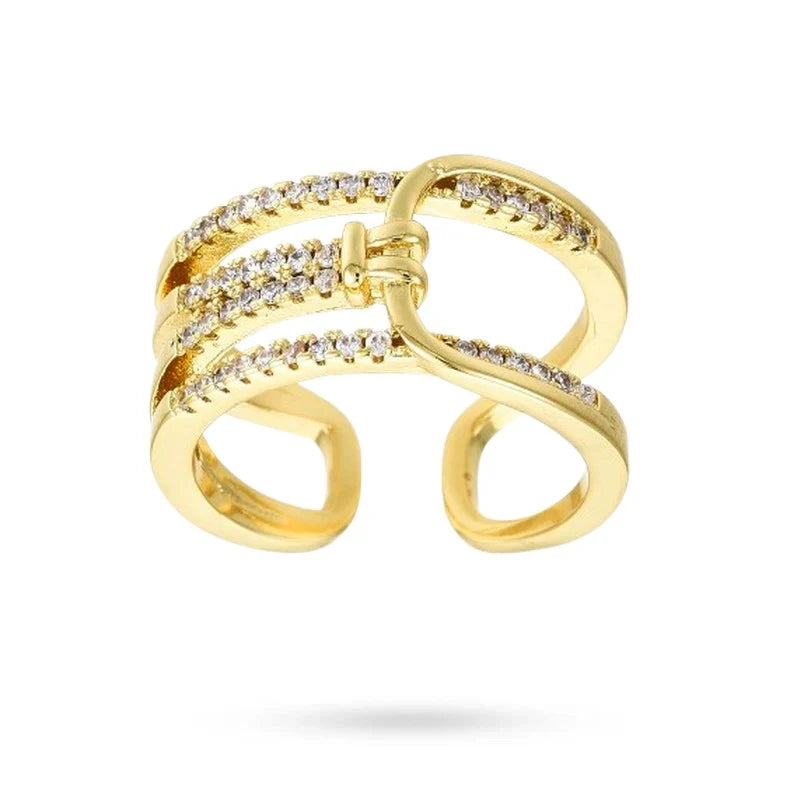 Bague Réglable Femme Multi-Rangs – Zirconiums Blancs Sertis | Plaquage Or