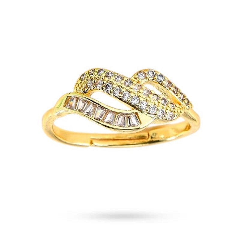Bague Réglable Femme Entrelacée – Zirconiums Blancs Sertis | Plaquage Or