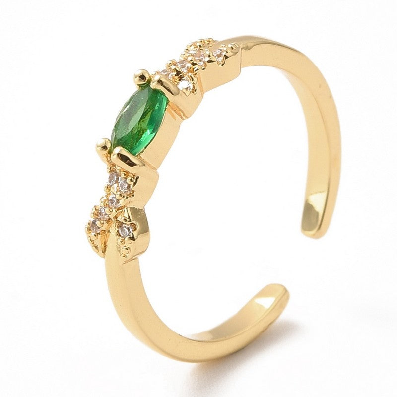 Bague Dorée Diamant CZ Vert – Réglable | Plaquage Or 1 Micron