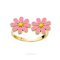 Bague Femme Réglable Fleur Pâquerette Rose – Plaqué Or 1 Micron