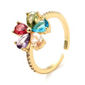 Bague Femme Réglable Fleurs Zirconiums Colorés Sertis – Plaquage Or