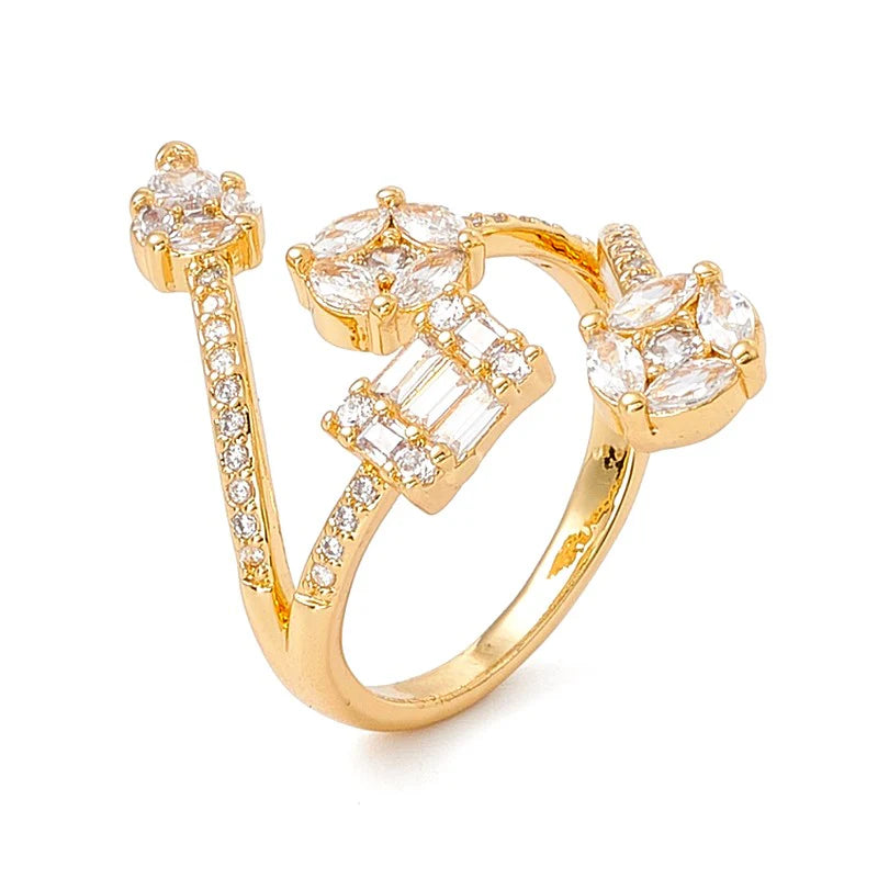 Bague Dorée Diamant CZ Réglable – Plaquage Or 1 Micron
