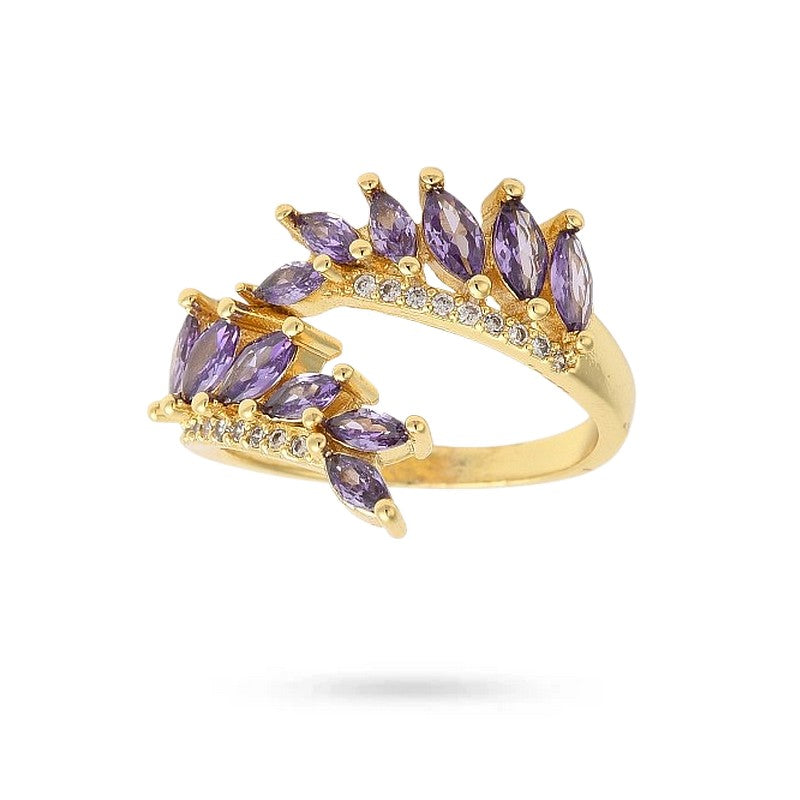 Bague Femme Réglable Pétales de Fleur Zirconiums Colorés – Dorée