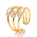 Bague Dorée Triple Rangs Zirconium Blanc – Réglable | Plaquage Or 1 Micron