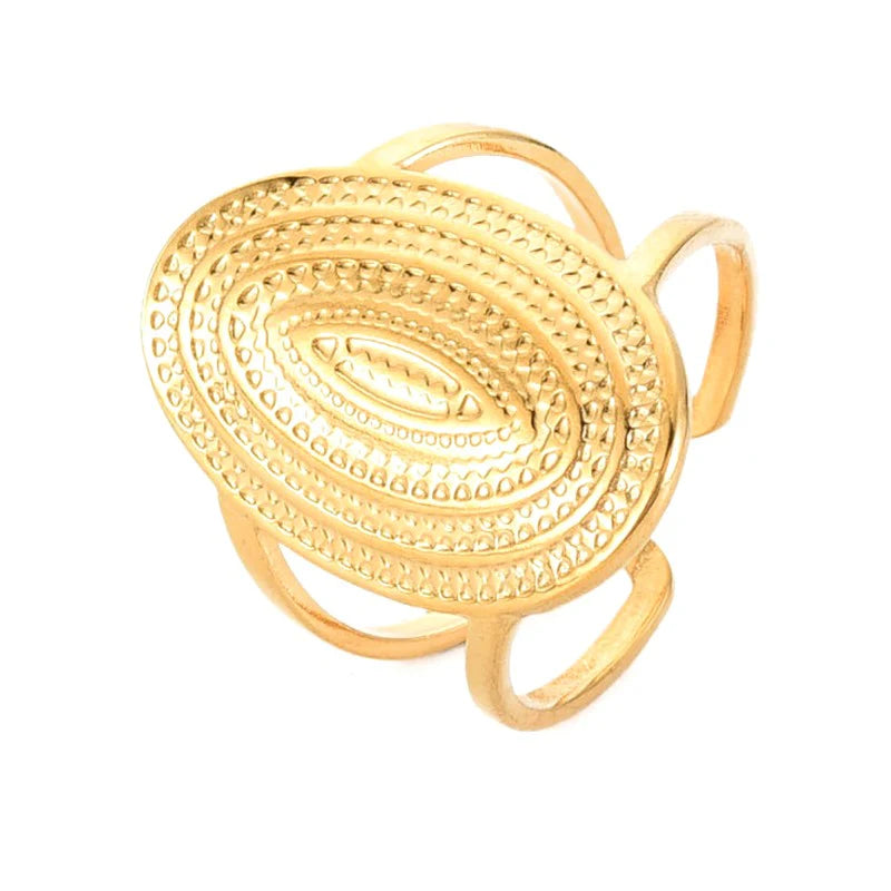 Bague Dorée Réglable Ovale d’Or | Plaquage Or 1 Micron