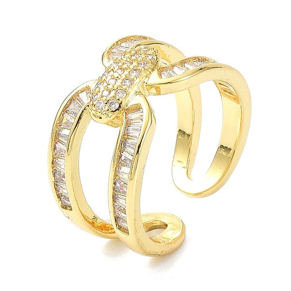 Bague Dorée Large Zirconium Blanc – Réglable | Plaquage Or 1 Micron