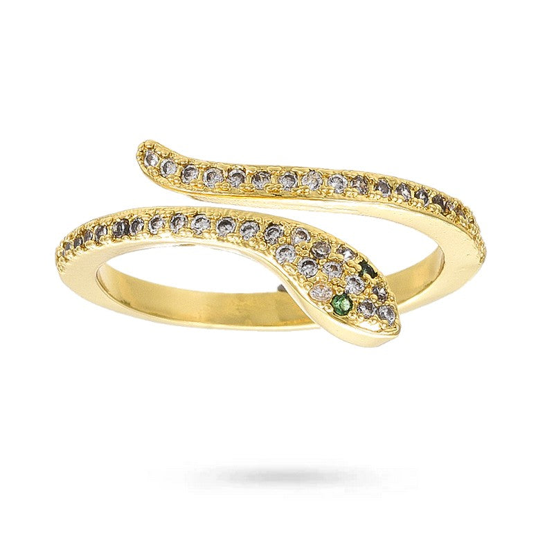 Bague Femme Réglable Serpent Zirconiums Serties – Plaqué Or 1 Micron
